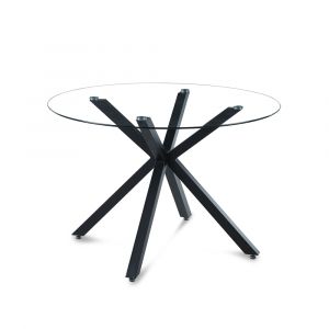 PORTO - Table à manger ronde en verre pieds central en métal noir