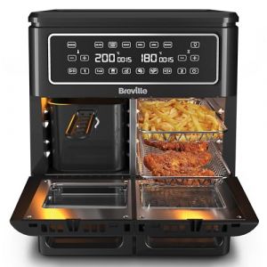 Breville Friteuse sans huile Flexi Halo | Four friteuse numérique | 11 L Air Fryer : 10+ personnes | Frire, cuire, griller, rôtir, réchauffer | 2400 W | Noir [VDF130X]