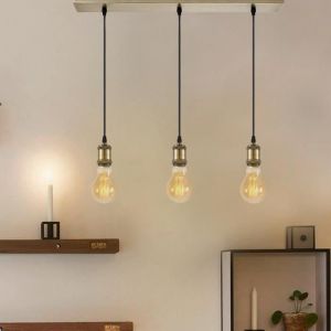 3 lampes suspension vintage industriel en m&eacute;tal bronze compatible LED E27