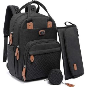 100% Sac à langer à dos Dikaslon - Grand Sac Avec Matelas à langer et Porte tétine Pour bébé, Sangles de Poussette (noir)
