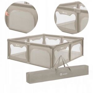 LIONELO WILLOW XL Parc Bébé Pliable, 0-48 mois, Grand Espace de 187 cm x 207 cm x 68 cm, Barrière Parc Bébé en Maille Respirante, 2 Entrées Latérales Zippées (Beige)