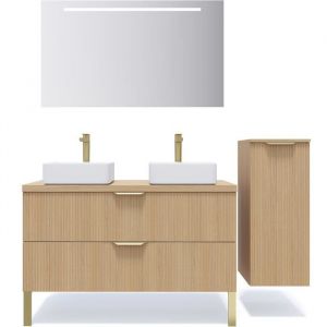Meuble de salle de bain suspendu double vasque 120cm Chêne cannelé - HOMIFAB Venice