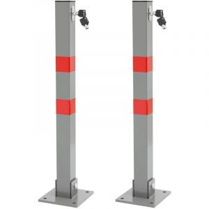 Image de ECD Germany 2 x Poteau de Parking Carr&eacute; Rabattable - Hauteur 67 cm - 3 Cl&eacute;s - en Acier -