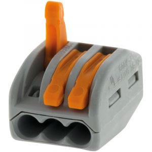 Wago Borne &agrave; Levier 3 Entr&eacute;es S&eacute;rie 222, Sachet de 10, Pour Fils Rigides, Semi-Rigides et Souples 0,08-4 mm&sup2;, Tension 400V, Courant 32A, Longueur D&eacute;nudage 9-10mm, Connexions &Eacute;lectriques S&eacute;curis&eacute;es