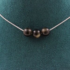 Collier 3 perles Obsidienne dorée 8 mm chaîne inox - A Bijoux