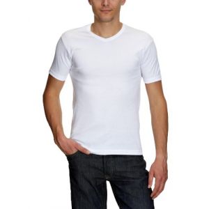 Athena Tee-shirt Homme Blanc Manches Courtes Col V T2 Coton Bio - Le Lot De 2 Tee-shirts
