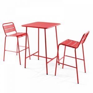 Oviala Table de bar et 2 chaises hautes Palavas - Rouge - Rouge