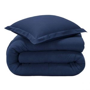 Housse de couette uni FLANELLE - bleu encre