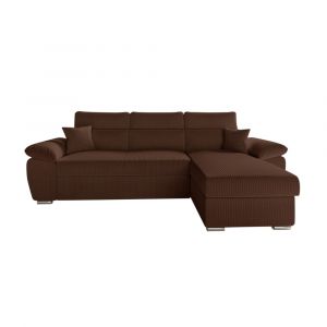 Loungitude Canapé d'angle reversible convertible en velours côtelé - Marron