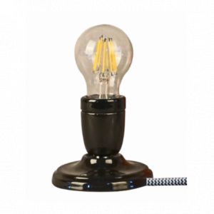 Image de Lampe douille c&eacute;ramique blanche cordon noir et blanc