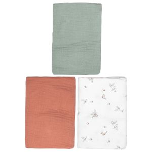 Sevira Kids Lot de 3 Draps housses couffin en gaze de coton, Melody