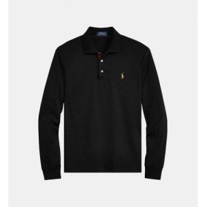 Ralph Lauren Polo ajusté coton pima manches longues Noir Polo - Couleur Noir - Taille M