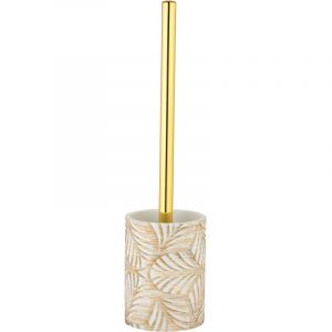 Wenko Porte brosse wc Terralba Tête remplaçable en silicone, Surface motif feuilles avec reflet doré, Manche inox doré, Polyrésine, 9x36cm, Or et