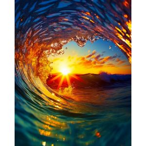 Broderie diamant : Vague et coucher de soleil - sans chassis en bois