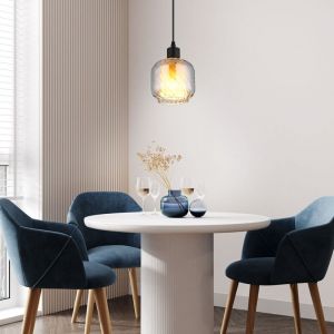 Globo Suspension lampe de salle à manger noir mat opale verre fumé E27 cuisine