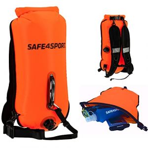 SAFE4SPORT bouée de natation adultes pour triathlon 28 L - sac étanche résistant aux UV - aide à la natation complète - sac à dos de natation pratique