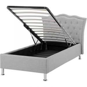 Beliani Lit simple avec rangement en tissu gris 90 x 200 cm METZ