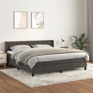 VidaXL Sommier à Lattes de Lit et Matelas, Lit Rembourré, Lit Double, Lit Adulte de Chambre à Coucher Intérieur, Moderne, Gris Foncé 160x200cm Velours