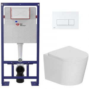 Swiss Aqua Technologies Pack WC b&acirc;ti-support autoportant SAT + WC suspendu sans bride Ceramia + abattant SoftClose + plaque blanche (SMART-CETOR-4)