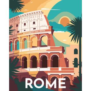 Figured'Art Peinture par Num&eacute;ro Adulte avec Cadre Affiche Vintage Rome - Activit&eacute; Manuelle Kit de Loisir Cr&eacute;atif DIY Num&eacute;ro d'Art Complet - 40x50cm toile tendue sur ch&acirc;ssis