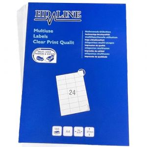 HD-Line Lot de 2400 étiquettes d'adresse autocollantes imprimables, mates, en papier vierge, 70 x 37 mm, 24 étiquettes d'adresse par feuille A4, 24 par feuille A4, blanches