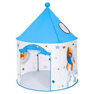 Image de Songmics Tente de Jeu Enfant, Tipi Pop-up Portable, avec Sac de Transport, intérieur et extérieur, idée Cadeau, Blanc et Bleu LPT03WB