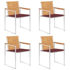 VidaXL Chaises de jardin 4 pcs avec coussins Bois de teck massif Rouge