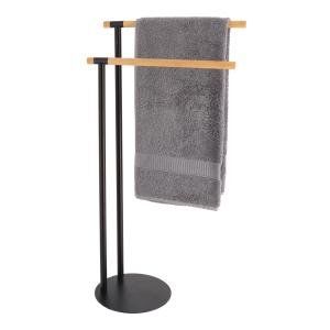 Tendance Porte-serviettes 2 Barres en Bambou et Métal Noir H 77.5 cm 39,5 x 22 x 77,5 cm
