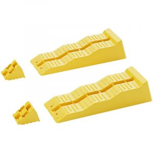 wiltec Cales de niveau en lot de 2 avec butoir, 3 niveaux de hauteur 40/70/100 mm, Cales de roue d'une capacité de charge max. de 3 t, cales de compensation