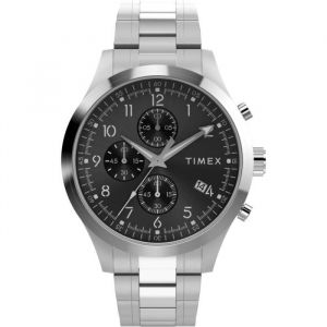 Timex TW2Y01400 - Trend Montre pour Homme avec Bracelet en Acier Inoxydable Argenté, Cadran Noir, Boîtier Argenté 16 mm