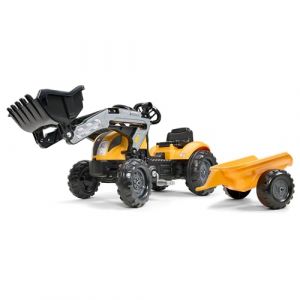 Falk Tractopelle à pédales Mighty Builder - Jaune - avec remorque - Fabriqué en France - Dès 2 Ans - 2055ML