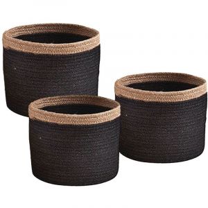 Aubry Gaspard Cache-pot rond en jute (Lot de 3) - Noir