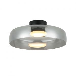 Kosilum Plafonnier ou applique dôme en verre fumé et métal noir - Riccardo