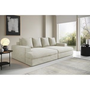 Meublesline Canapé droit 4 places CALDERO Beige avec double méridienne - assise profonde - velours côtelé