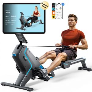 Merach - Rameur magn&eacute;tique, 16 niveaux de r&eacute;sistance manuelle, &Eacute;cran lcd, Support iPad, Charge max 150 kg, Compatible avec Kinomap
