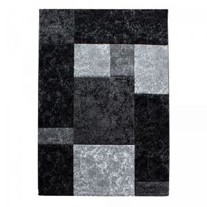 Jadorel - tapis de couloir 80x150 noir et gris tissé rectangle motif géométrique