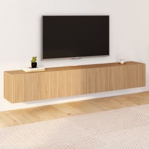 Idmarket Meuble tv 180 cm suspendu juliette lattes tasseau bois coloris chêne