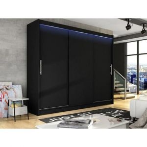 Atlanta Mobilier1 - Armoire Closico 118, Noir, 215x250x58cm, Portes d'armoire: Coulissantes, Nombre d'étagères: 0, led