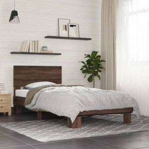 VidaXL Cadre de lit chêne marron 90x190 cm bois d'ingénierie et métal lit meuble de chambre à coucher lit d'invité sommier lit simple