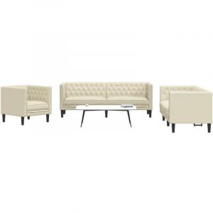 VidaXL Ensemble de canapé Chesterfield 3 pcs crème similicuir
