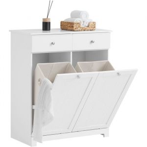 Sobuy Meuble Salle de Bain avec Panier à Linge, Armoire de Toilette avec 2 Tiroirs et et Grande Capacité Sacs à Linge, Meuble Panier à Linge Robuste