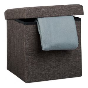 Image de Relaxdays Tabouret pliant en lin pouf de rangement pliable repose-pieds de stockage carré 38 x 38 x 38 cm, gris - 4052025046606