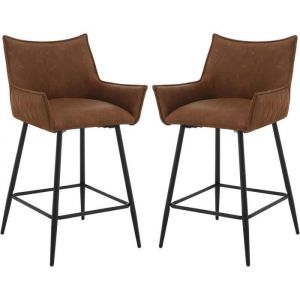 Lot de 2 Tabourets de Bar. Tabouret Bistro Rembourr&eacute;. Chaise Haute en Similicuir. Pieds en M&eacute;tal. Marron - Woltu