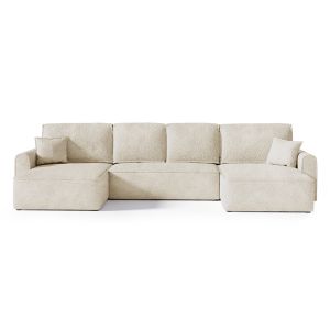 Canapé U 5 places convertible coffre Valentin bouclé Beige