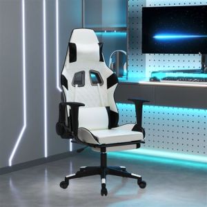 VidaXL Chaise de jeu avec repose-pied Blanc et noir Similicuir