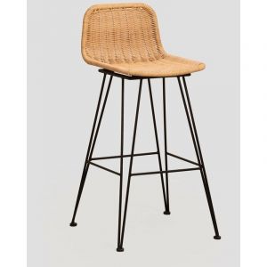 Tabouret haut de jardin Sunset Vali en osier SKL Polyéthylène Acier ?76 Marron Naturel