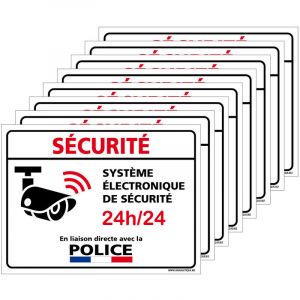 Autocollants Alarme Lot de 8 stickers Alarme S&eacute;curit&eacute; Protection Vid&eacute;osurveillance 8 x 6 cm r&eacute;sistants UV et pluie. Syst&egrave;me &eacute;lectronique police .