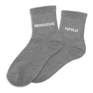 Sud trading Chaussettes Paire de chaussettes Grise Bringueuse Fofolle dépareillées