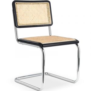 Privatefloor Chaise de Salle &agrave; Manger - Design Vintage - Bois et Rotin - Nouvelle &Eacute;dition - Bruna Noir