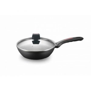 Royalty Line Poêle à frire profonde en aluminium forgé avec revêtement en marbre, Compatible Gaz, Électrique, Céramique, Halogène, Induction, Diamètre 24 cm, couleur marbre noir